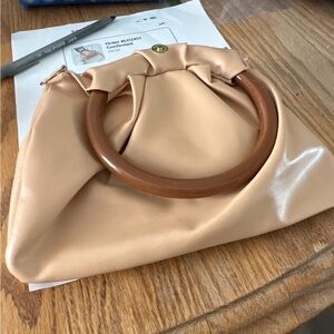 Beige Handbag with Wooden Handle